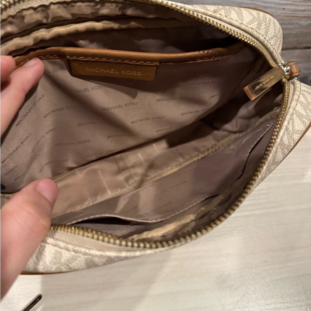 Michael Kors Beige Logo Crossbody with Brown Trim and Gold Hardware - Picture 6 of 8